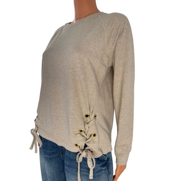 Michael Kors Womens Oatmeal Heather Lace Up Side Grommet Sweatshirt Small Beige - Picture 3 of 16